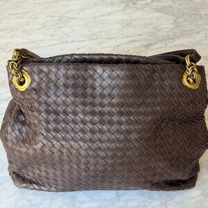 Bottega Veneta Intrecciato Leather Chain Shoulder Bag in Brown